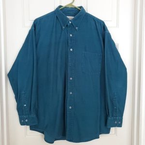 St. John's Bay Men's Button Down Teal Corduroy Shirt Long sleeve Size Large